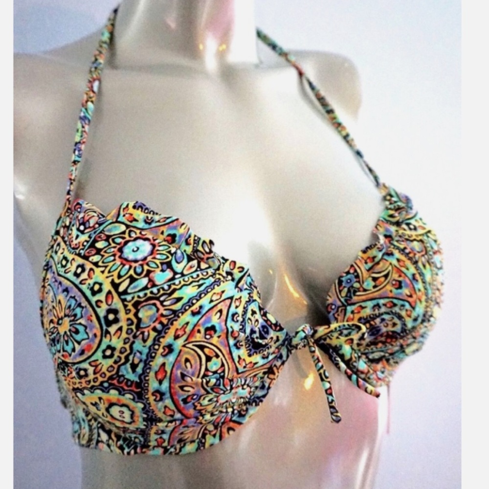 Nwt Victorias Secret Mosaic Garden The Ruffle Fabulous Swim Bikini Top 34B
